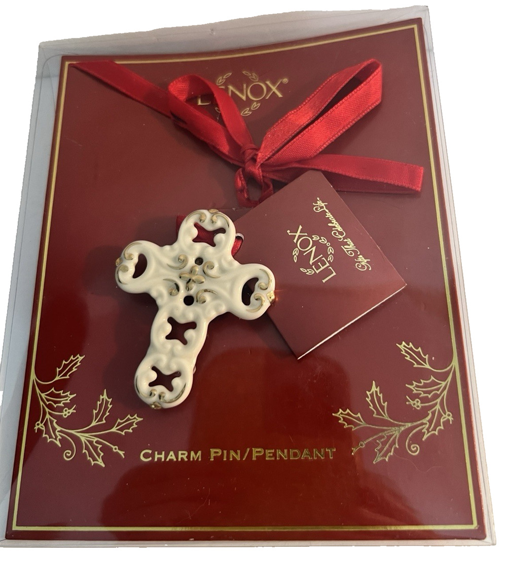 Porcelain Lenox CROSS Charm Pin Brooch Pendant Original Package NWT